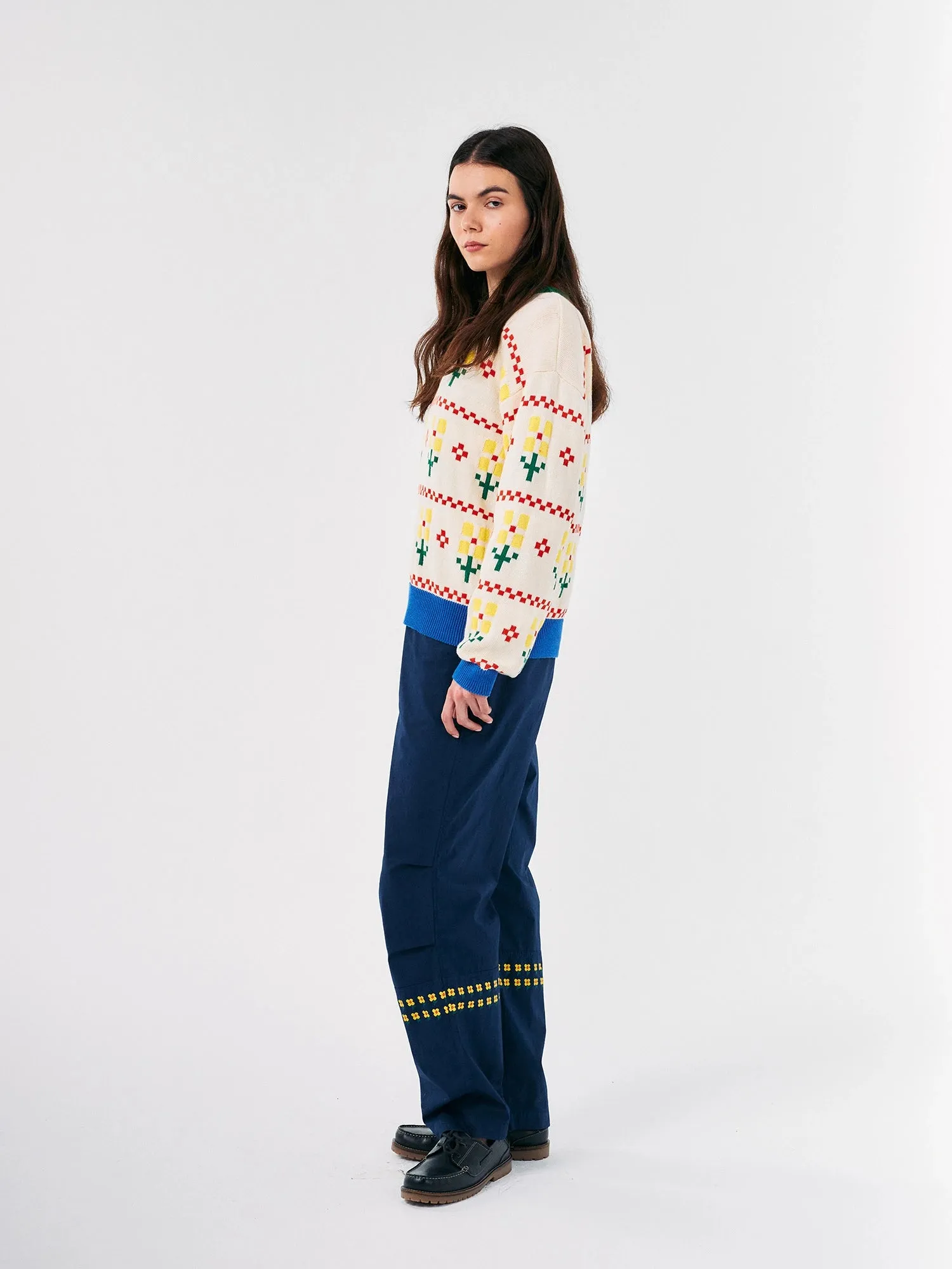 Pixel Flower color block jumper