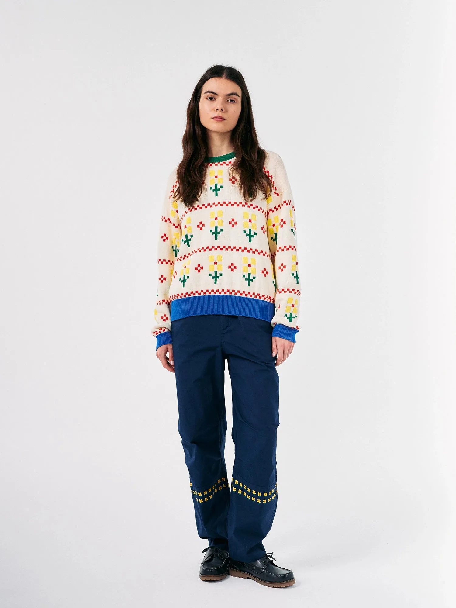 Pixel Flower color block jumper