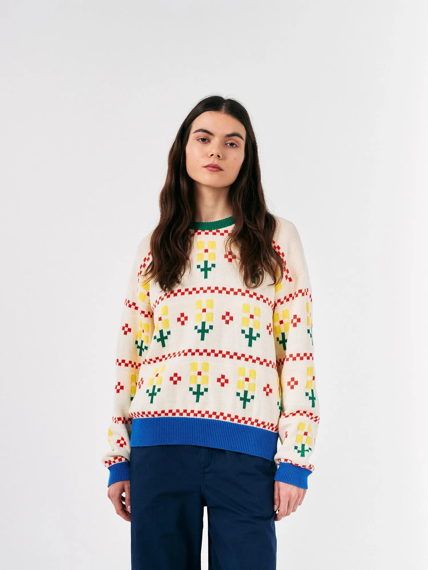 Pixel Flower color block jumper