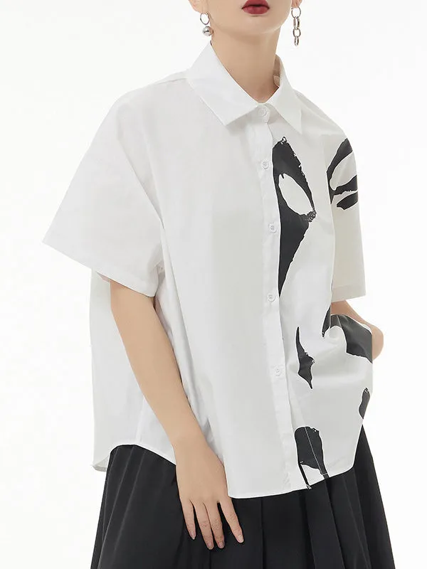 Printed Loose Short Sleeves Lapel Shirts Tops