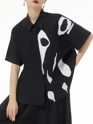 Printed Loose Short Sleeves Lapel Shirts Tops