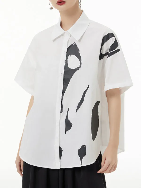 Printed Loose Short Sleeves Lapel Shirts Tops