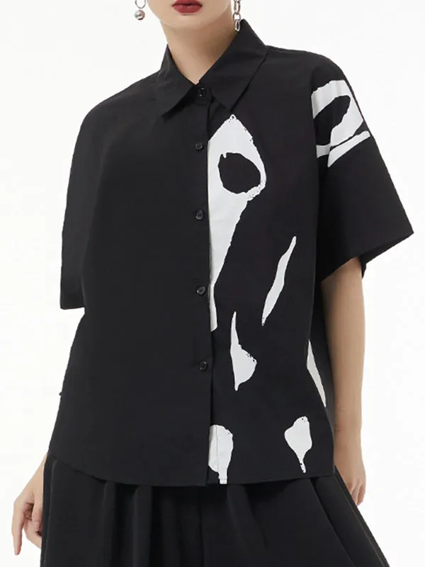 Printed Loose Short Sleeves Lapel Shirts Tops