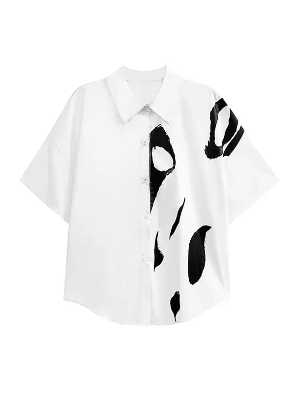 Printed Loose Short Sleeves Lapel Shirts Tops