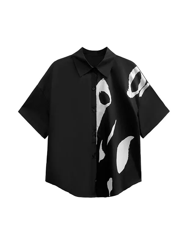 Printed Loose Short Sleeves Lapel Shirts Tops