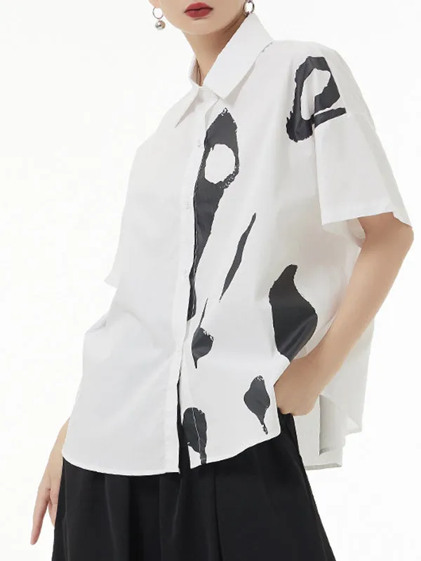 Printed Loose Short Sleeves Lapel Shirts Tops
