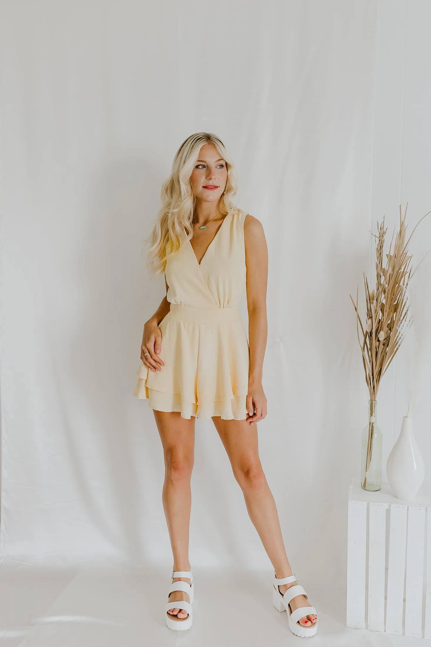 "Business Babe" Layered Skirt Romper - Lt. Yellow