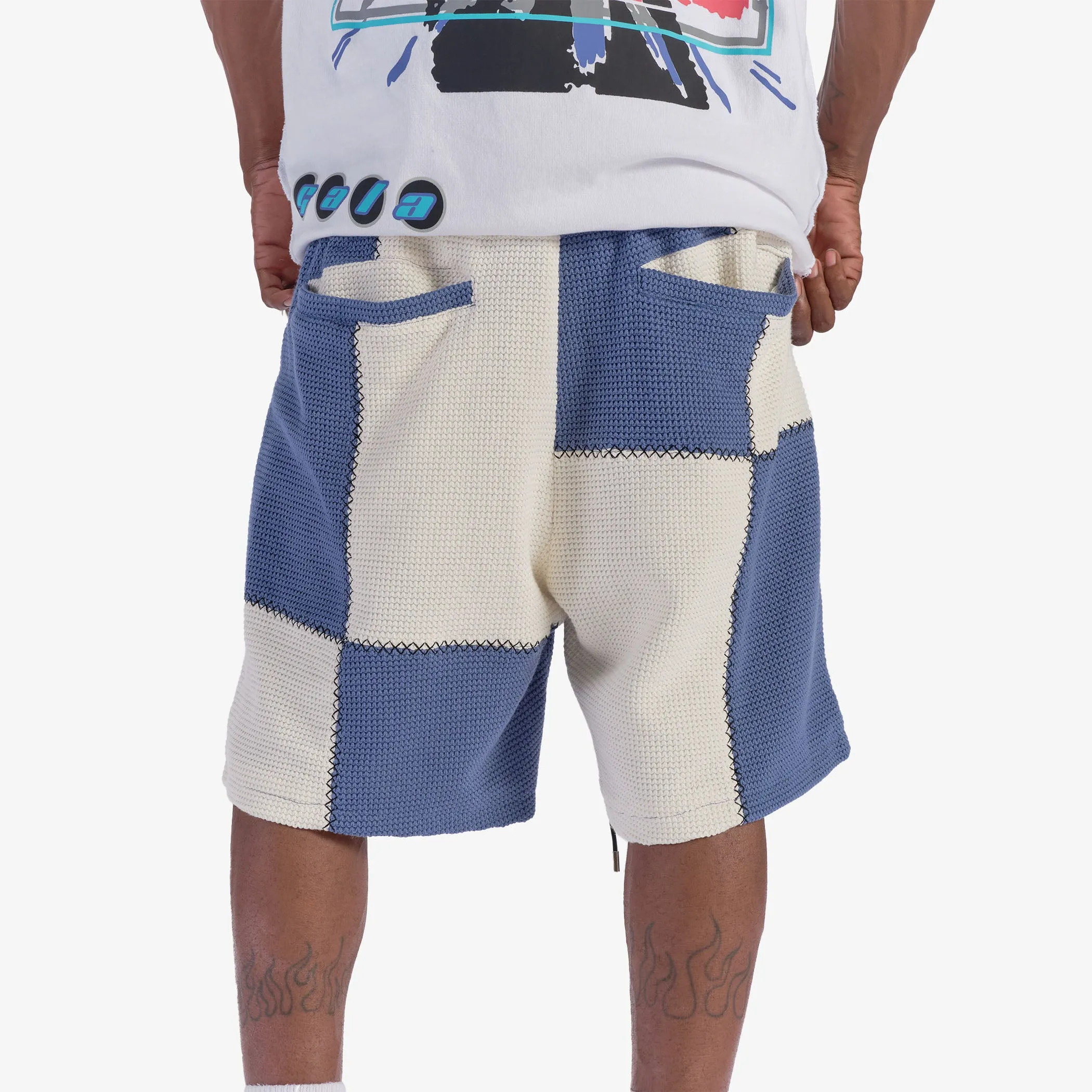 "Dopamine" Knitted Shorts (blue/cream)