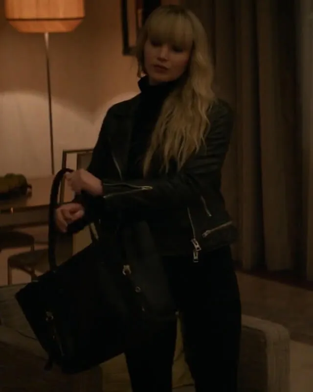 Red Sparrow Jennifer Lawrence Black Leather Jacket