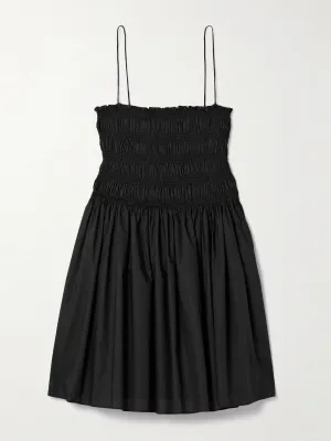 Shirred organic cotton-poplin mini dress