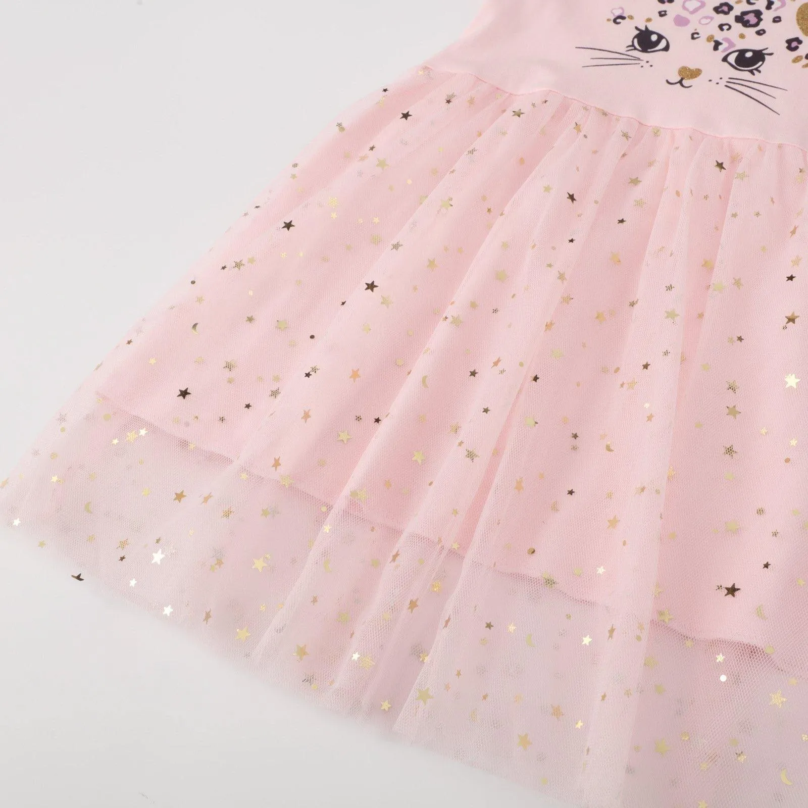 SHORT SLEEVE PINK CAT PRINTED DRESS