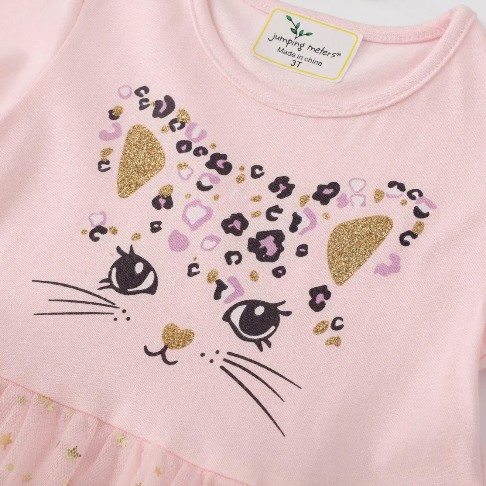SHORT SLEEVE PINK CAT PRINTED DRESS