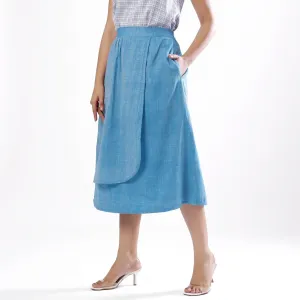Sky Blue Handspun Cotton Layered Elasticated Midi Skirt