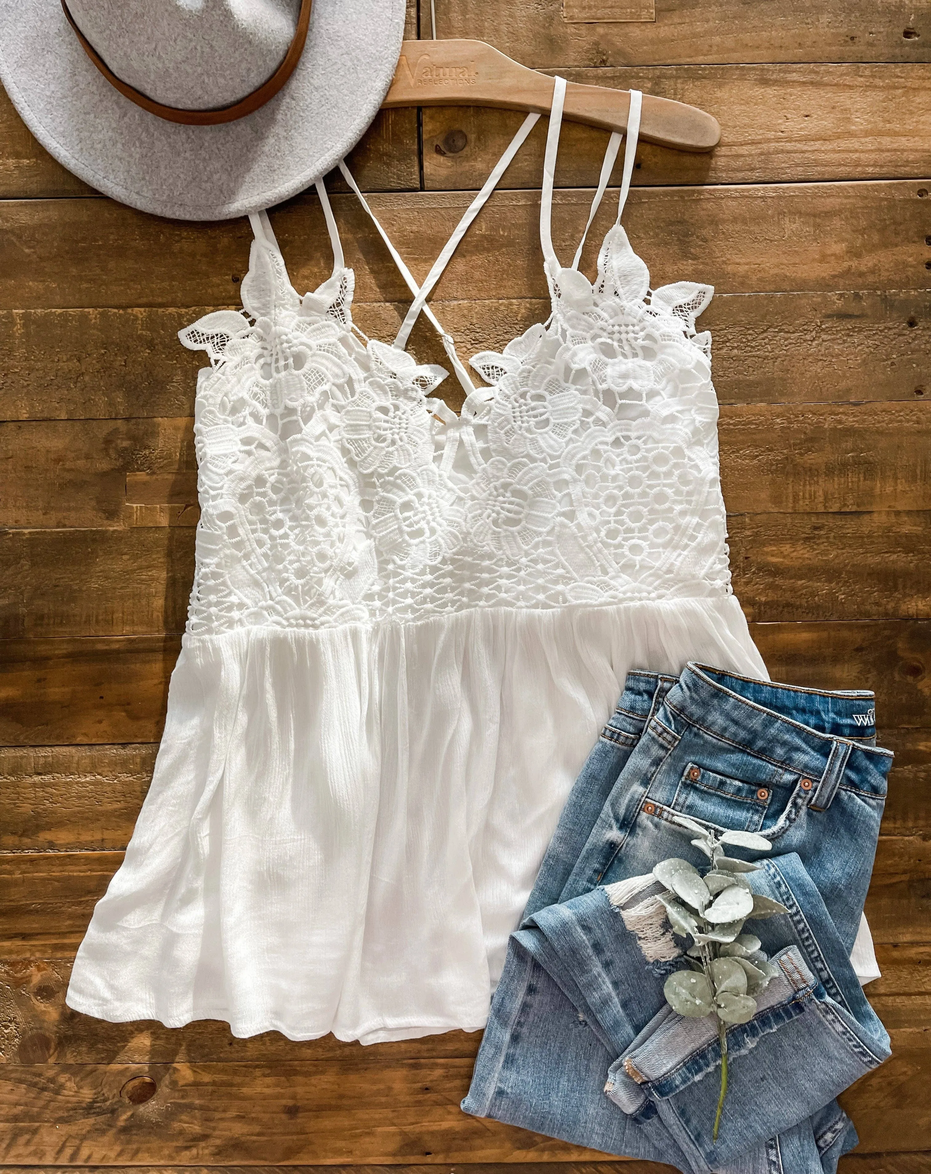 Spring Grace Lace Tank Top: White