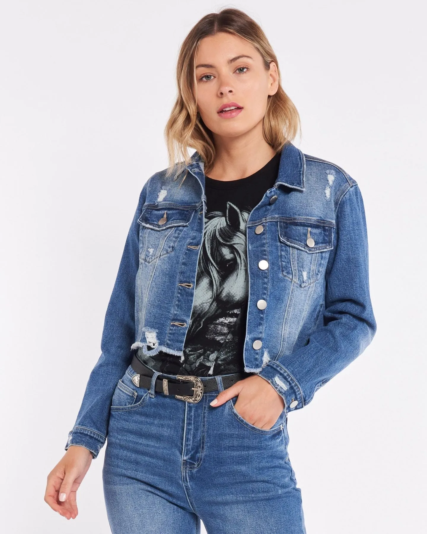 STACEY DISTRESSED DENIM JACKET