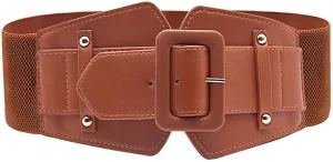 Stretchy Camel Brown Wide Waist Buckle Belt