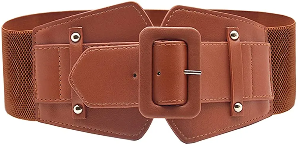 Stretchy Camel Brown Wide Waist Buckle Belt