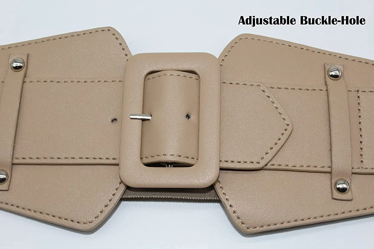 Stretchy Camel Brown Wide Waist Buckle Belt