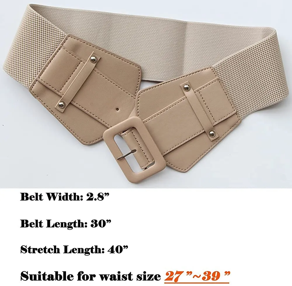 Stretchy Camel Brown Wide Waist Buckle Belt