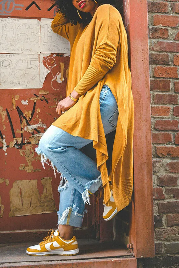 Stylish Asymmetrical Hem Split knit Top