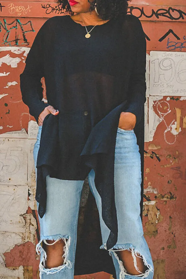 Stylish Asymmetrical Hem Split knit Top