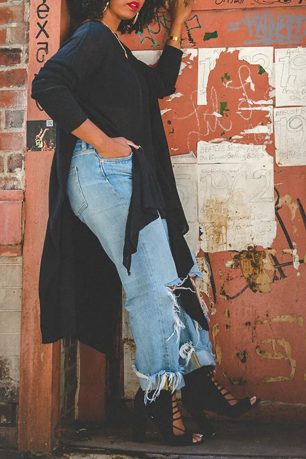Stylish Asymmetrical Hem Split knit Top