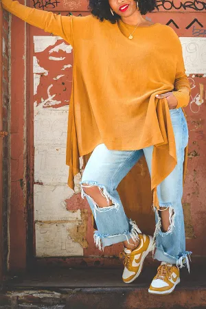 Stylish Asymmetrical Hem Split knit Top
