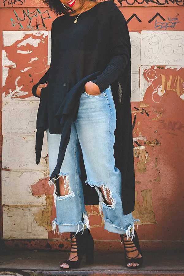 Stylish Asymmetrical Hem Split knit Top