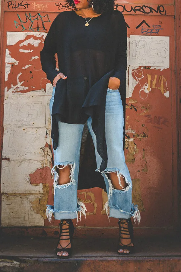 Stylish Asymmetrical Hem Split knit Top