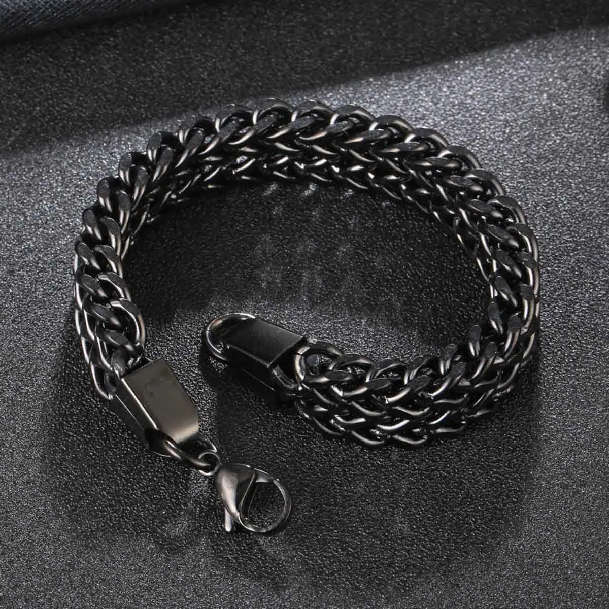 Stylish Dual Curb Glossy Black 316L Stainless Steel Bracelet Men