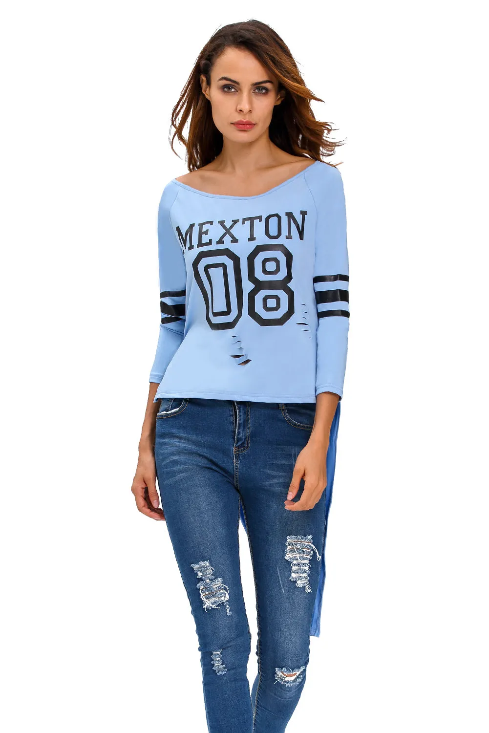 Stylish Print Blue Sleeved Long Back Shirt