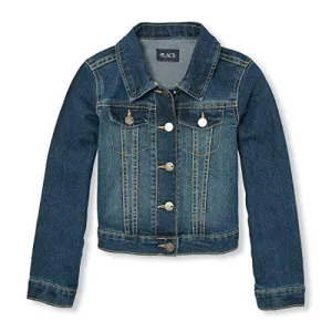 The Children's Place Little Girls' Basic Denim Jacket, Dark Stone, Small