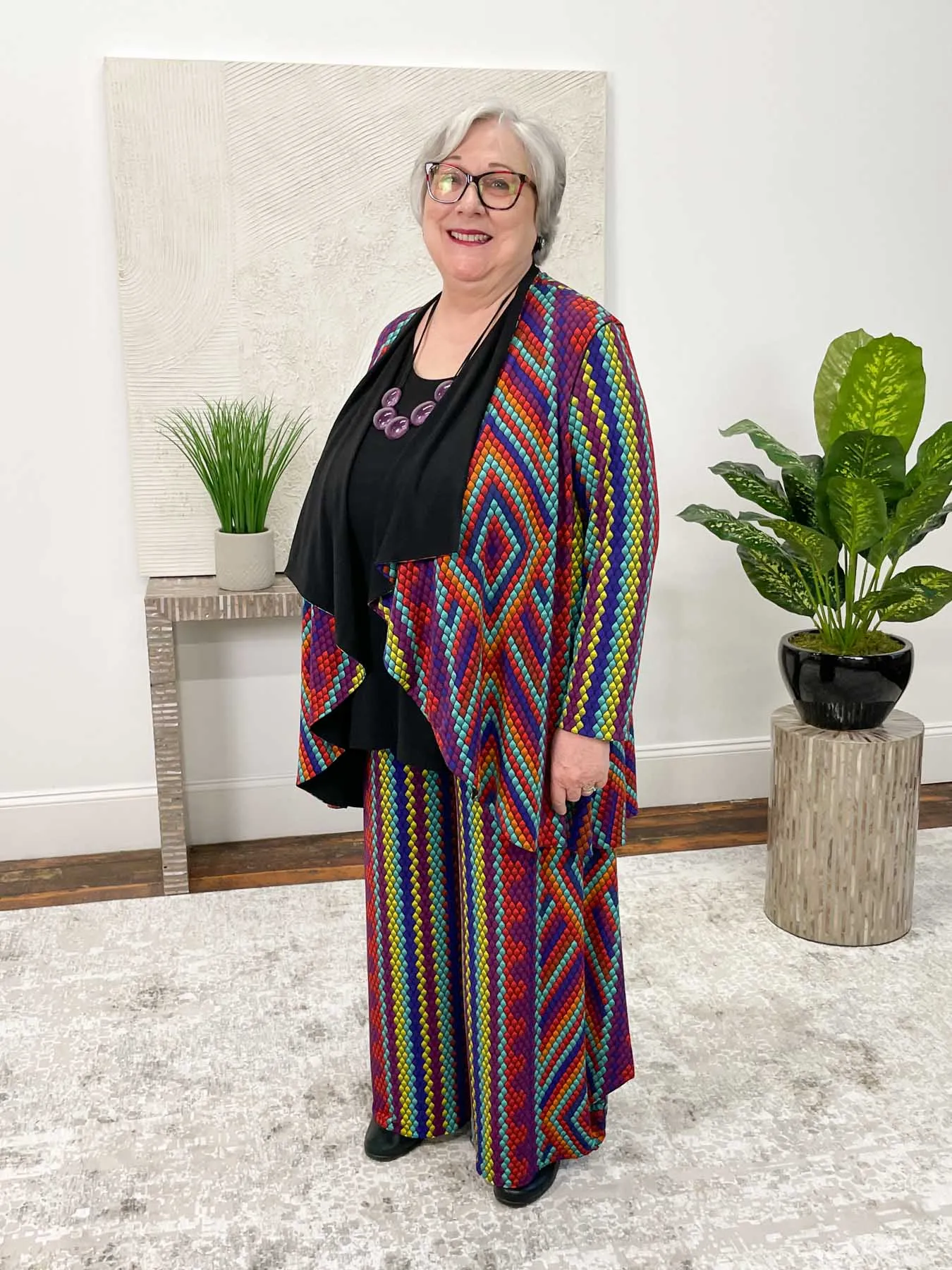Turnover Draped Swing Jacket, Regina/Black