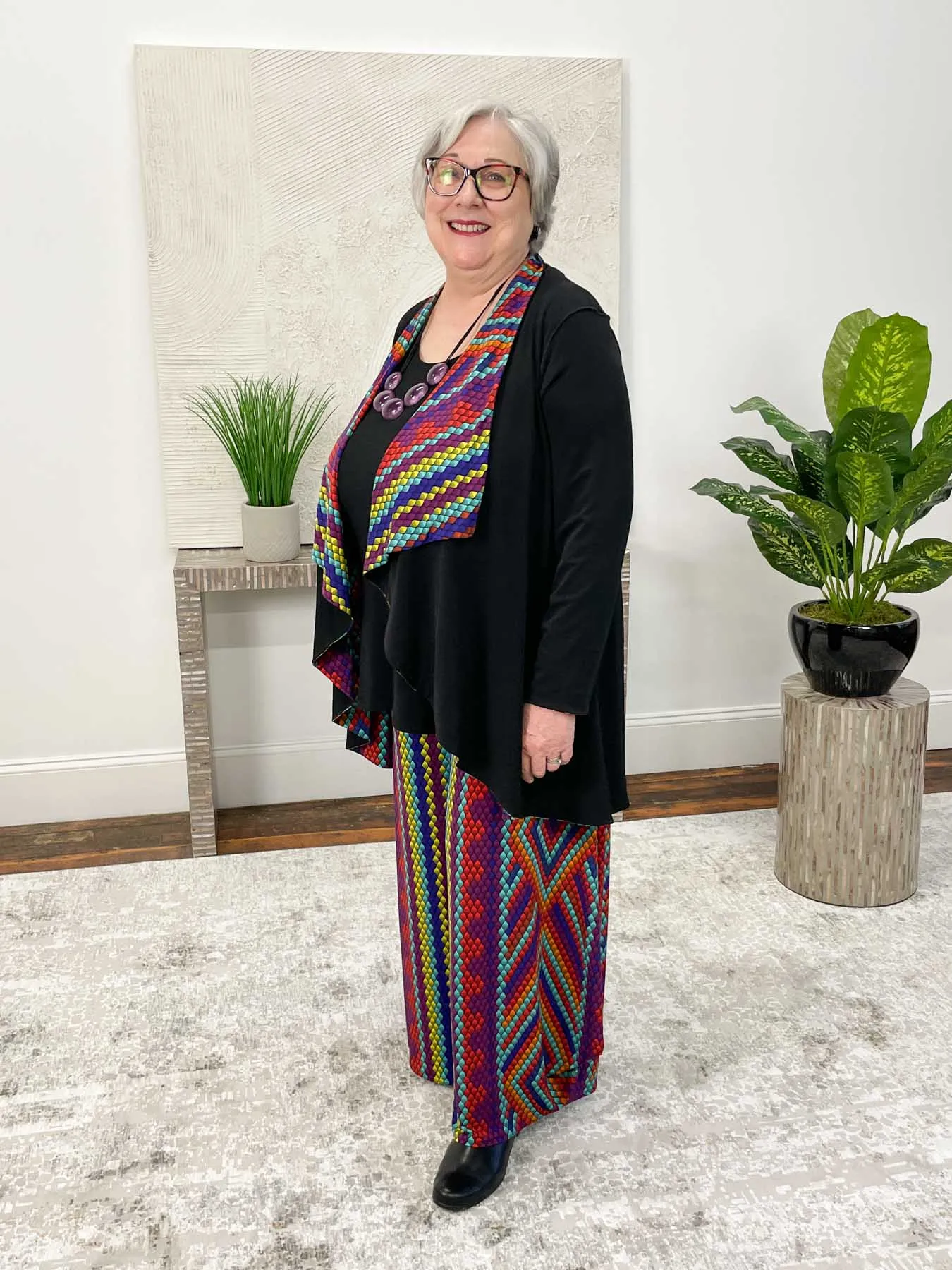 Turnover Draped Swing Jacket, Regina/Black