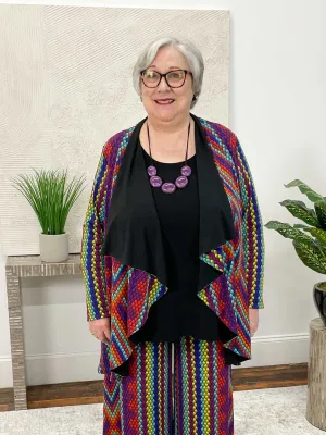 Turnover Draped Swing Jacket, Regina/Black