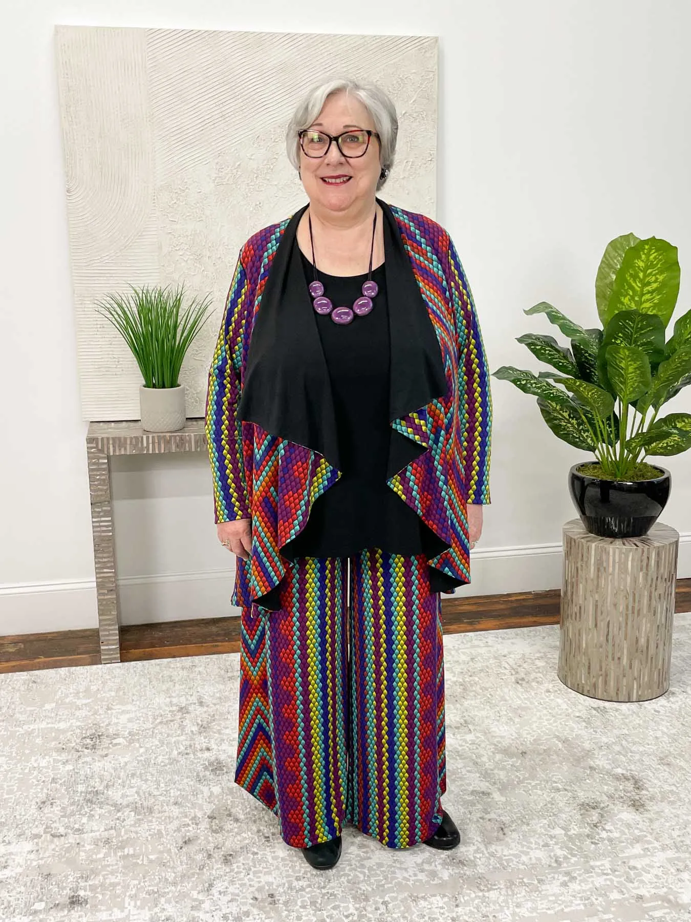 Turnover Draped Swing Jacket, Regina/Black