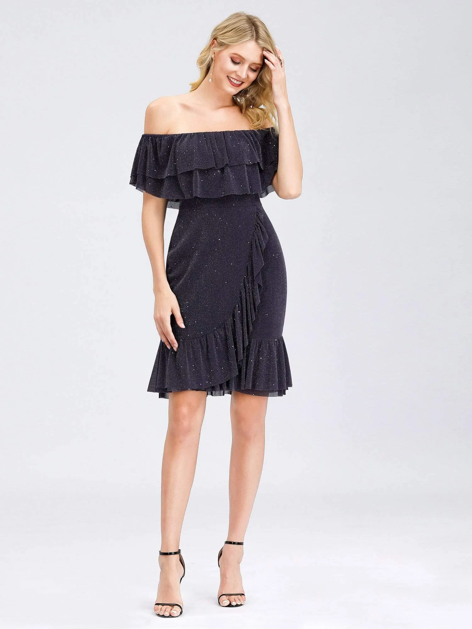 Women's Off Shoulder Cocktail Dress with Ruffle Sleeves