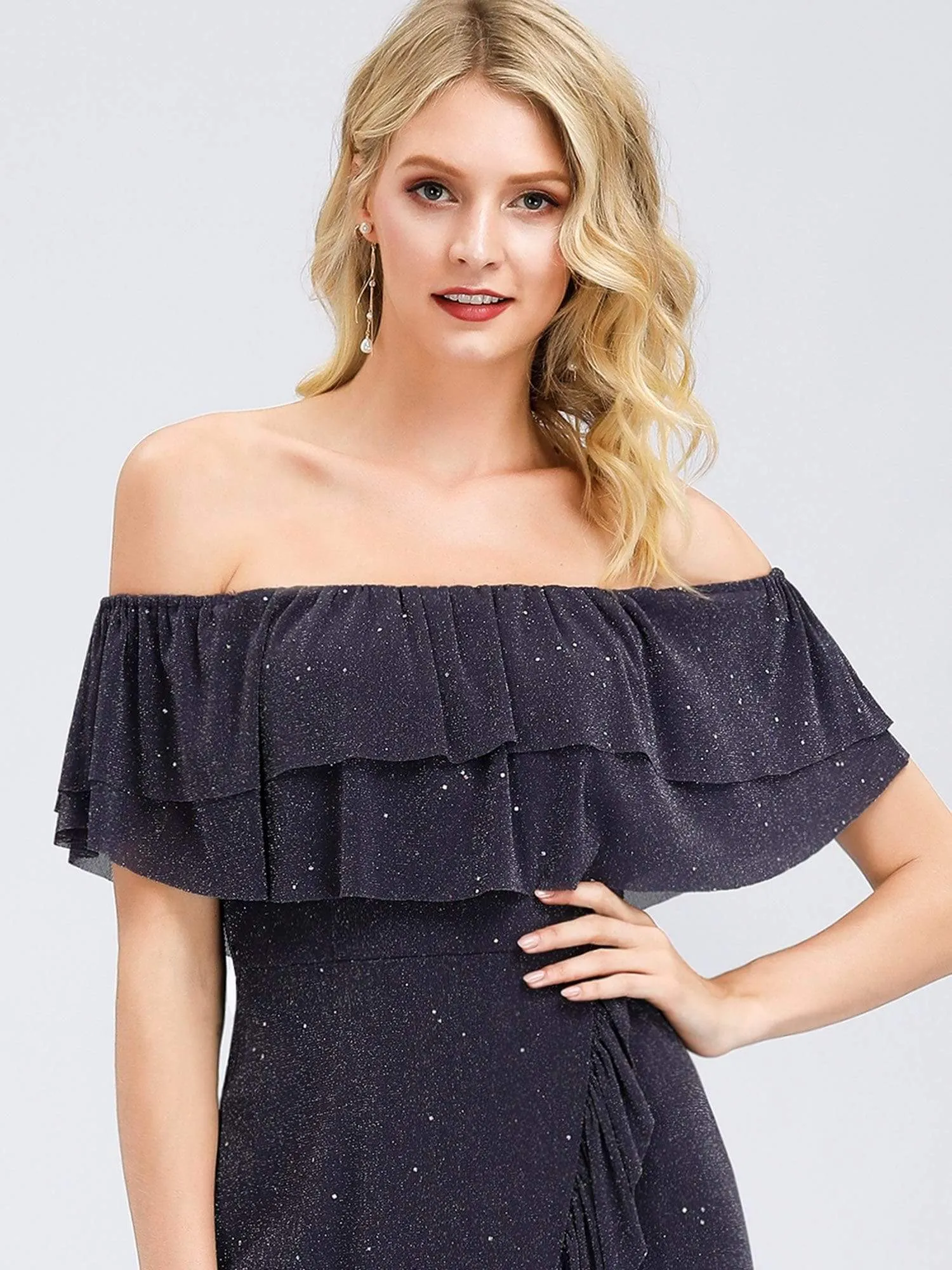 Women's Off Shoulder Cocktail Dress with Ruffle Sleeves