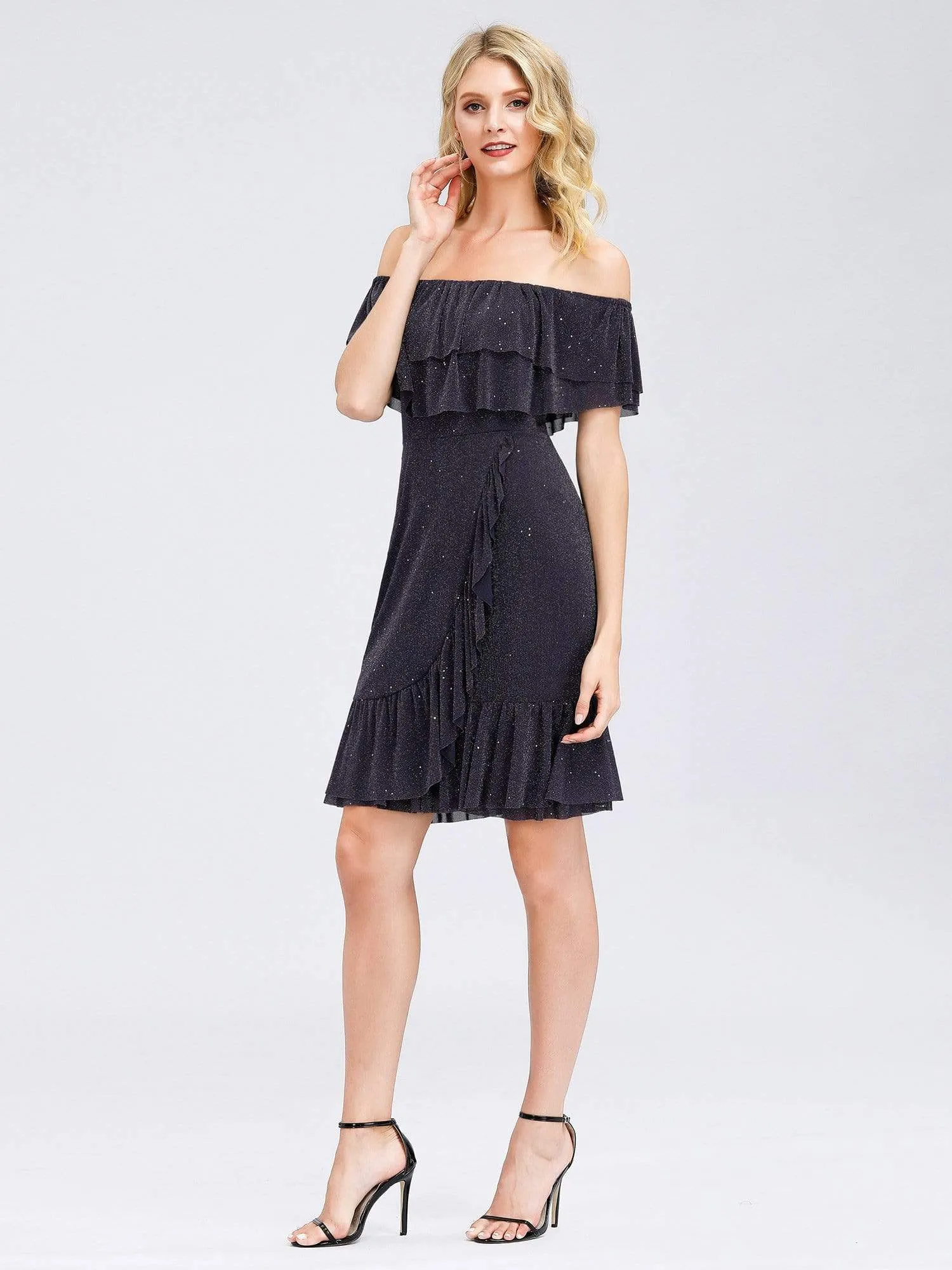 Women's Off Shoulder Cocktail Dress with Ruffle Sleeves